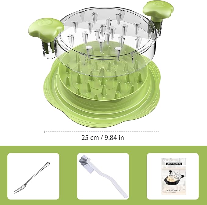 SURETIVIAN Chicken Shredder Large Chicken Breast Shredder Tool Twist with Brush&Fork, Visible Meat Shredder Machine, Anti-Slip Strip, Ergonomic Handle, BPA Free, Pork Beef Chicken(Matcha)