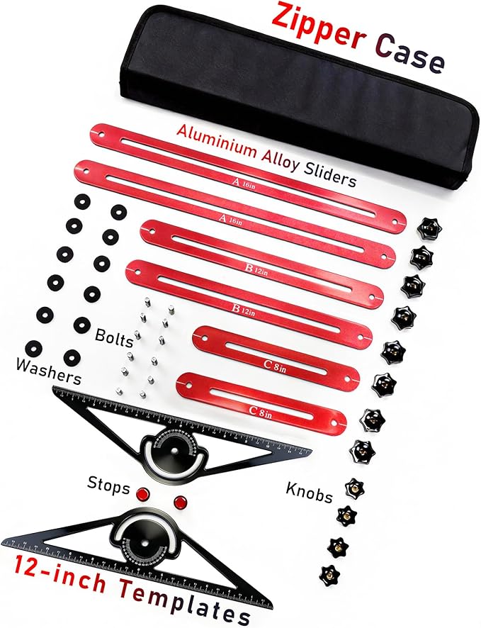 TANYO Stair Tread Template Tool, 8" to 60" Aluminum Stair Tread Jig for Accurately Measuring Angle, Length & Depth. Precision Stair Gauge Measuring Tool for Stairs, Floor, Cabinets