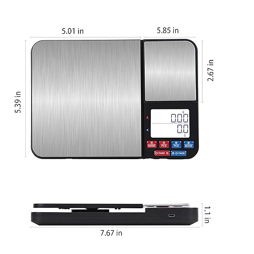 Stainless Steel Dual Platform Digital Kitchen and Food Scale, with Two Precision 1g/0.05oz & 0.01g/0.0005oz, Max Capacity 22lb/10kg, Tare Function, Units Conversions, LCD with Backlit