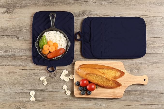 Oven Pot Holder with Pocket Cotton Heat Resistant Coaster Potholder Kitchen Hot Pad Oven Mitts for Cooking Square 7"x9"Set of 5 (Navy Blue)