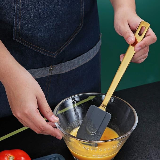 Gold Silicone Spatulas, Berglander Flexible Scrapers Baking Mixing Tool With Titanium Gold Plating, Baking Tools, Heat Resistant, Dishwasher Safe, Easy to Clean