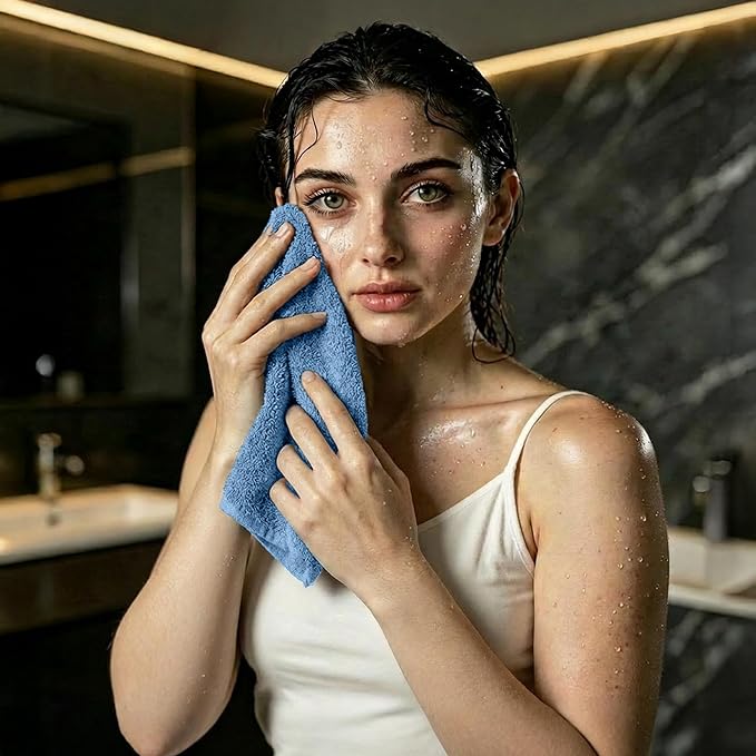 RIVERSIDE Pack of 12 Washcloths, 12 x 12 Inches, 100% Cotton, Premium Flannel Face Cloths, Highly Absorbent & Soft Feel Fingertip Towels (Electric Blue, 12 Pack)