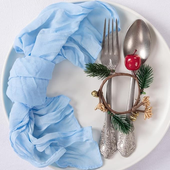 MLMC 10 Pack Light Blue Cheesecloth Napkins Bulk Washable Cloth Napkins Set of 10 21"x21" Rustic Boho Baby Blue Gauze Dinner Table Napkins for Baby Shower Birthday Wedding Reception Decor