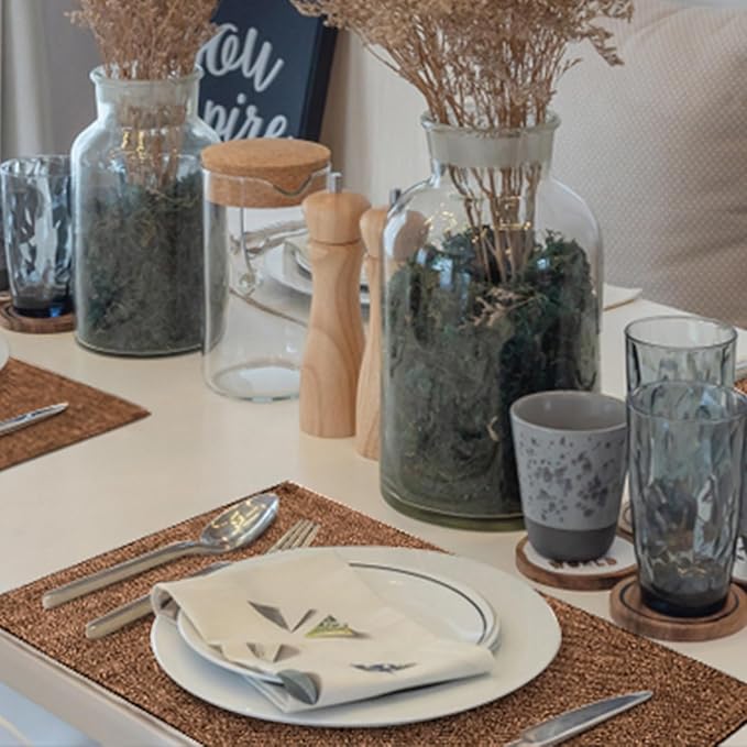 homing Cotton Linen Placemats Set of 6, Cloth Washable Farmhouse Dining Table Mats for Indoors & Outdoors, Easy to Clean, Brown, 13 x 19 Inch