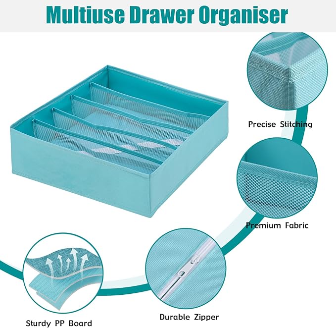 Drawer under Cabinet Clothes Organizer 5 Cell Foldable Storage Cubes Underwear Drawer Organizer Dividers Storage Boxes for Bra, Underwear(Light Green)