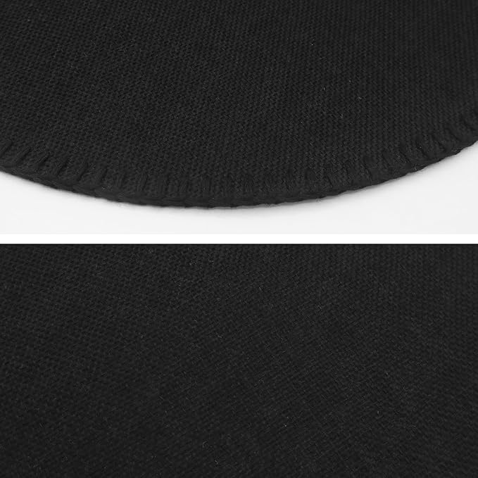 Round Placemats Set of 6, 15 Inch Linen Fabric Table Placemats, Heat Resistant, Wrinkle Free Washable Placemats Kitchen Place Mats Set of 6 for Dining Table Party Table (Black, 6)