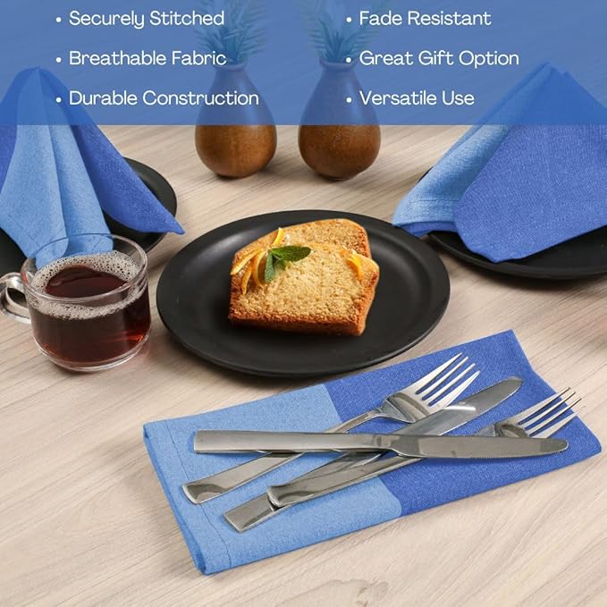 Set of 12 Cloth Dinner Napkins Cotton - Soft Durable Washable - Ideal for Farmhouse Party Wedding Christmas - Perfect Everyday Use Table Linen 18x18 inch Cloth Napkins Blue