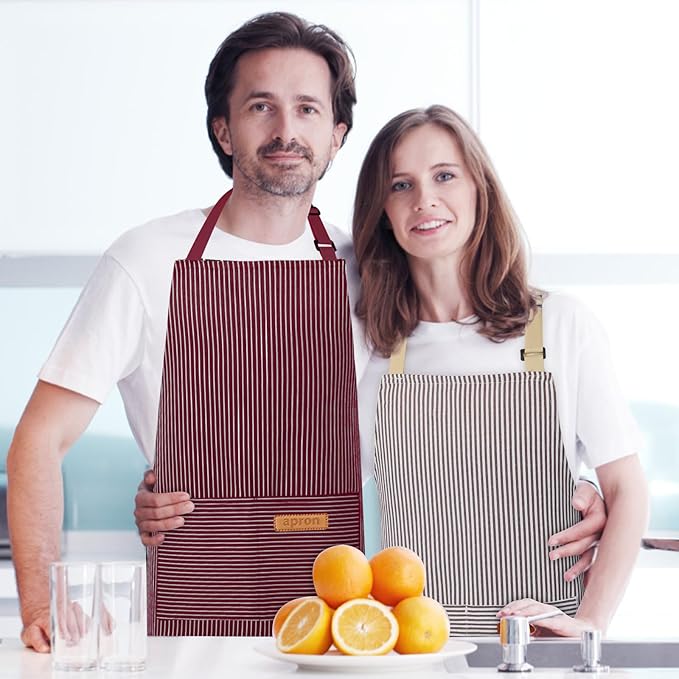 VALOME 2 Pack Kitchen Aprons, Apron for Cooking with 2 Pockets, Unisex Adjustable Neck Strap Chef Aprons for Men Women