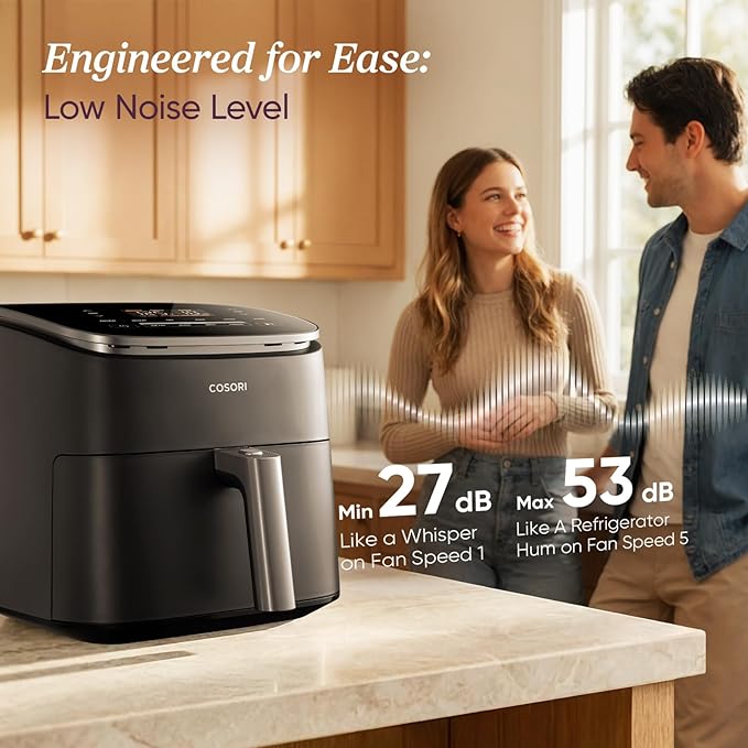 Cosori 9-in-1 TurboBlaze Air Fryer 6 Qt, PFAS-Free Ceramic Coating, 90ยฐโ450ยฐF, Precise Heating for Even Results, Air Fry, Roast, Bake, Broil, Dry, Frozen, Proof, Reheat, Keep Warm, 120V, Dark Gray