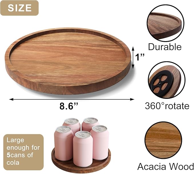 VERTORGAN Lazy Susan Organizer for Kitchen,Acacia Wood Turntable for Cabinet, Pantry, Table, Countertop, Vanity, Spice Rack(Small)