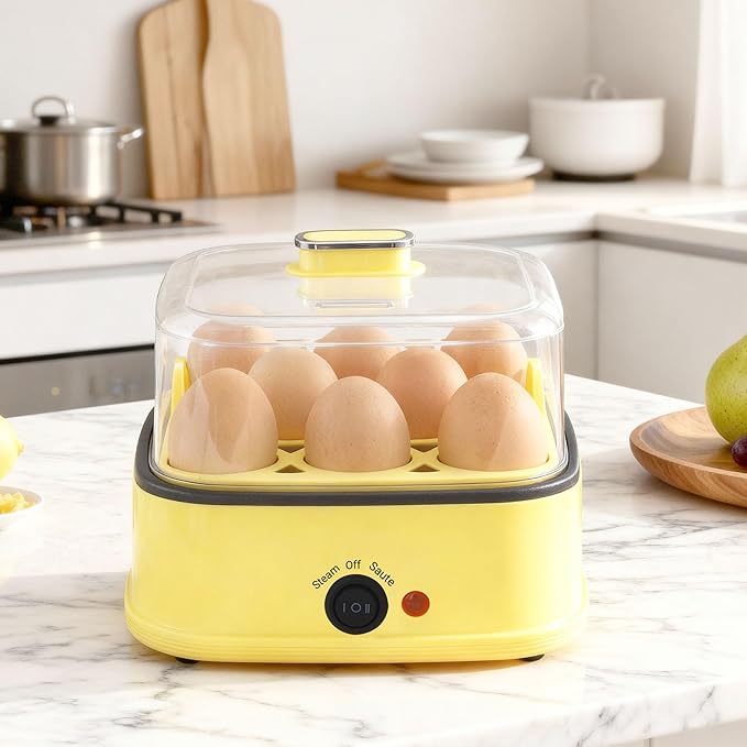 8-in-1 Electric Egg Cooker, Rapid Egg Boiler for Hard, Soft & Poached Eggs, Egg Bite Maker, Auto Shut-Off, 8 Egg Capacity, Breakfast Maker for Meal Prep, Apartment, Office, Dishwasher Safe