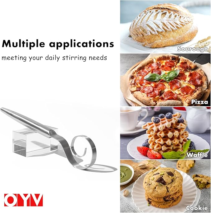 OYV 12" Seamless Dough Whisk, 18/10 Stainless Steel Bread Whisk, Danish Whisk for Sourdough, Pizza, Cookies, Pancake & Waffle, Easy to Clean Sour Dough Tools