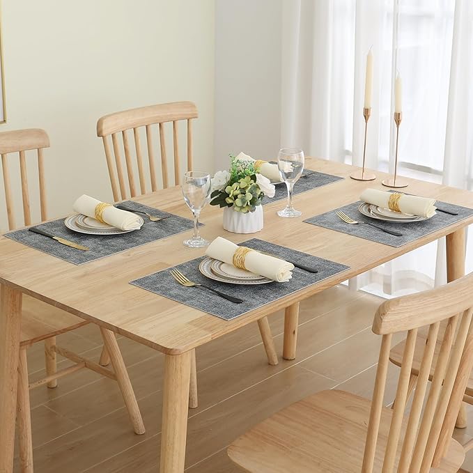 Homaxy Faux Leather Heat Resistant Placemats for Dining Table Set of 8, Waterproof Wipeable Washable PU Table Mats, Easy to Clean Anti-Slip Place Mats, 11.8" x 17", Black & White
