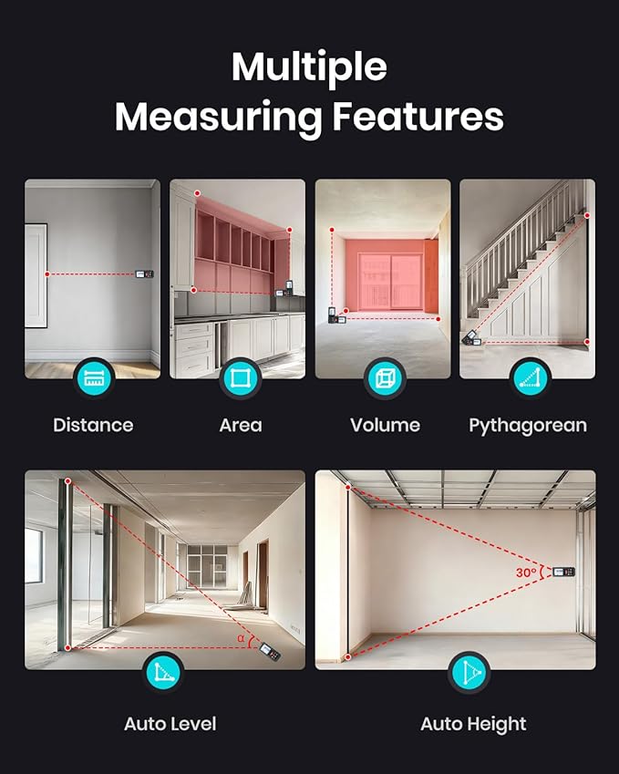 Laser Measure Device, MiLESEEY 229ft Digital Laser Tape Measure with Upgrade Electronic Angle Sensor, 2mm Accuracy, Area Measurement,Volume and Pythagoras, 2" LCD Backlit,Mute, Battery Included