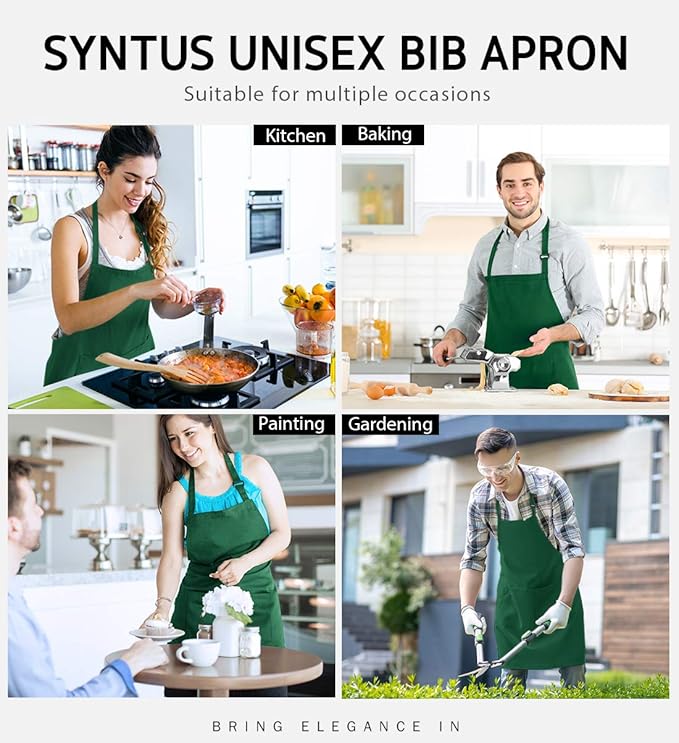 Syntus Apron for Men Women, Adjustable Cooking Kitchen Chef Aprons with 2 Pockets, Cotton/Polycotton/Polyester