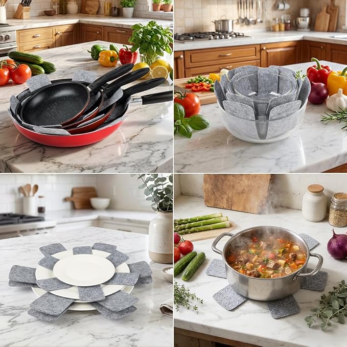 BOYAN Pot and Pan Protectors, Set of 12 and 3 Different Size, Cookware Dividers Pads/Stacking Pan Protectors/Pot Separators Pads for Protecting and Separating Pots Pans