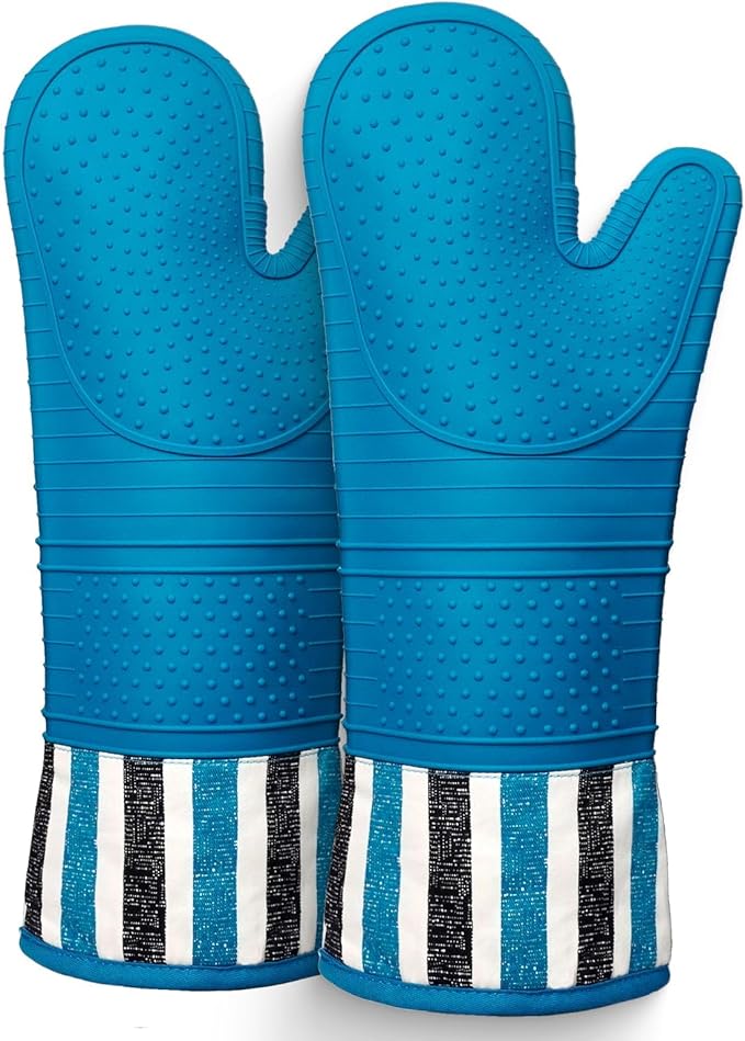RED LMLDETA Heat Resistant 550 Degree Oven mitt, Silicone Oven Hot Mitts - 1 Pair, Extra Long Professional Baking Oven Gloves - Food Safe,Pot Holders Cooking,Grilling,Kitchen (Navy)