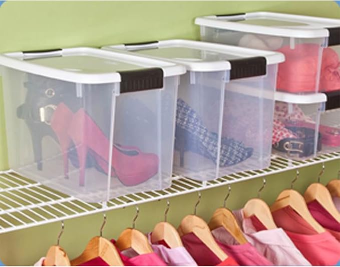 Sterilite 12-Pack Ultra Latching Box, Storage Bins with Lids, Clear Plastic, 30 Quart - Heavy-Duty Organizing Containers for Closet and Office