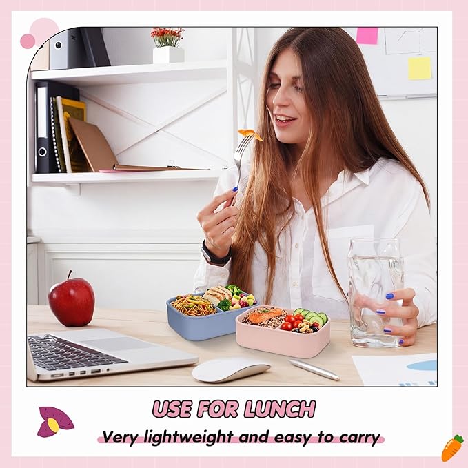 Layhit 6 Pcs Silicone Bento Box for Adults, 27 oz Bento Lunch Container Reusable 3 Compartment Lunchable Food Container for Women Men, Leak Proof Microwave Dishwasher Freezer Safe (Morandi Colors)