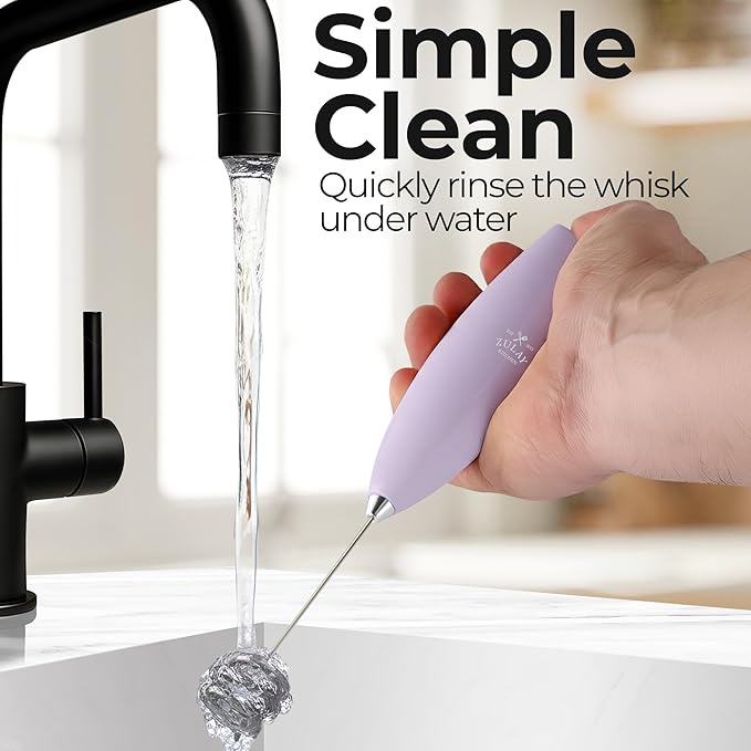 Zulay Kitchen Patented Tornado Triple Whisk Milk Frother with 4 Duracell Batteries – Handheld Foam Maker for Coffee, Lattes, Matcha & Hot Chocolate – Rich, Creamy Froth in Seconds - Lilac