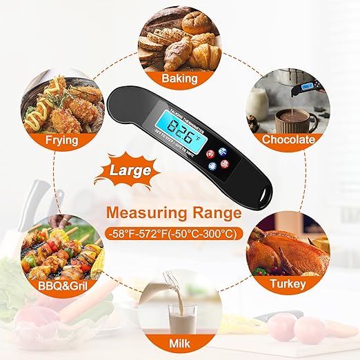 Digital Talking Thermometer for The Blind, Waterproof Instant Read Food Thermometer with Talking Function & Backlight, Meat Thermometer with Probe for Cooking and Grilling, and More