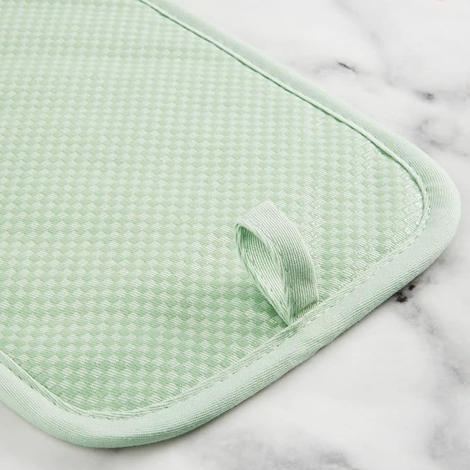 KitchenAid Gingham Pot Holder 2-Pack Set, Pistachio, 7"x10"