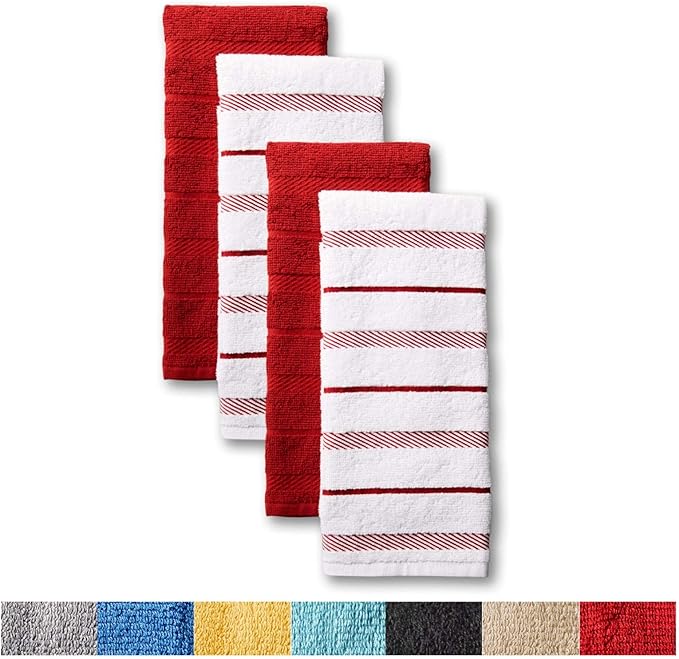 KitchenAid Albany Kitchen Towel 4-Pack Set, Passion Red/White, 16"x26"
