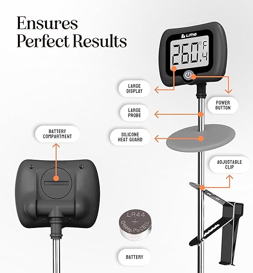 Digital Candy Thermometer with Pot Clip, 10" Long Stainless Steel Probe, Instant Read Kitchen Thermometer for Cooking, Baking, and Candy Making (Dark Gray)