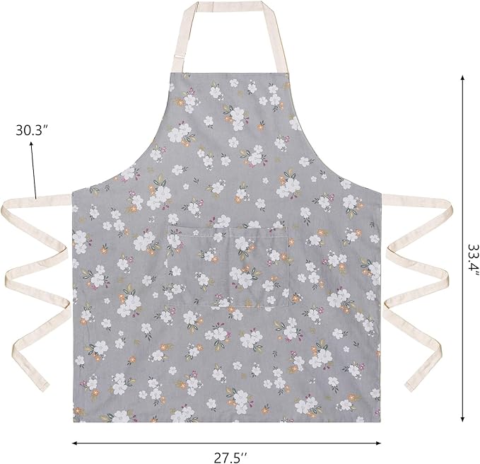 Aoomzoon Kitchen Aprons for Women with 2 Pockets,Double Sided Vintage Adjustable Apron for Gardening Cooking Arting Painting