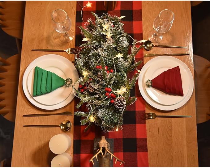 Christmas Green Cloth Napkins Set of 6,100% Cotton Dinnner Napkins,18 x18 inch,Thick Cloth Napkins 18x18 inch,Christmas Decorations in Door,Healthy,Easy Care, Washable(Emerald Green)
