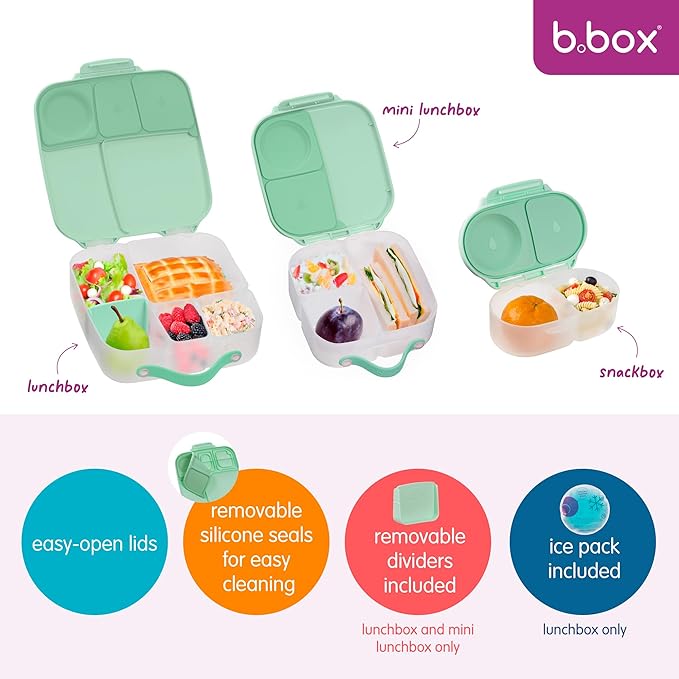 b.box Snack Box - Leakproof Mini Bento Box for Kids & Toddlers, 2 Compartment Snack Containers for Kids, Lunch Containers, Dishwasher Safe, BPA Free, PFAS Free, Ages 4m+, 1 3/4 Cup - Spearmint