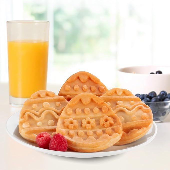 Mini Easter Egg Waffle Maker- Make Double Sided Waffles or Pancakes w 2 Different Floral Designs, Ready to Decorate & Frost, Breakfast Fun for Kids & Adults - Basket Stuffer Gift, Egg Hunt Surprise