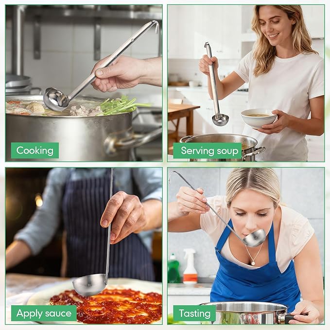 Cunhill 5 Pcs Soup Ladles Stainless Steel Serving Ladles with Long Handle for Serving, Cooking, Stirring, Portioning Kitchen Restaurant Accessories (1 oz)