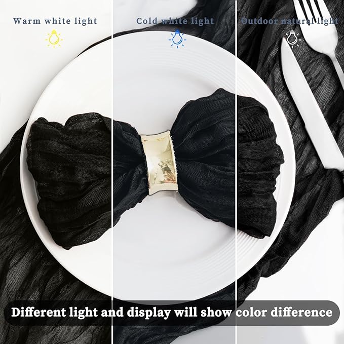 100 Pack Black Cheesecloth Napkins Washable 21x21 Inches Black Cloth Napkins Set of 100 Dinner Table Napkins for Wedding Rustic Boho Cotton Gauze Summer Bridal Baby Shower Party Table Decor