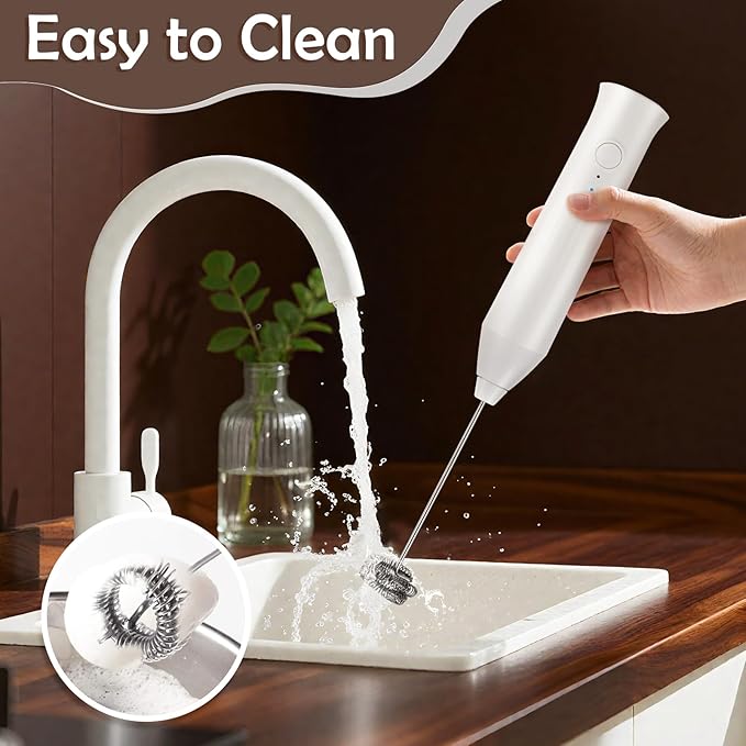 Milk Frother Handheld Rechargeable, Frother Wand Drink Mixer Electric Whisk for Coffee, Detachable With 2 Stainless Whisks, Hand Mixer for Lattes, Matcha, Egg(White)