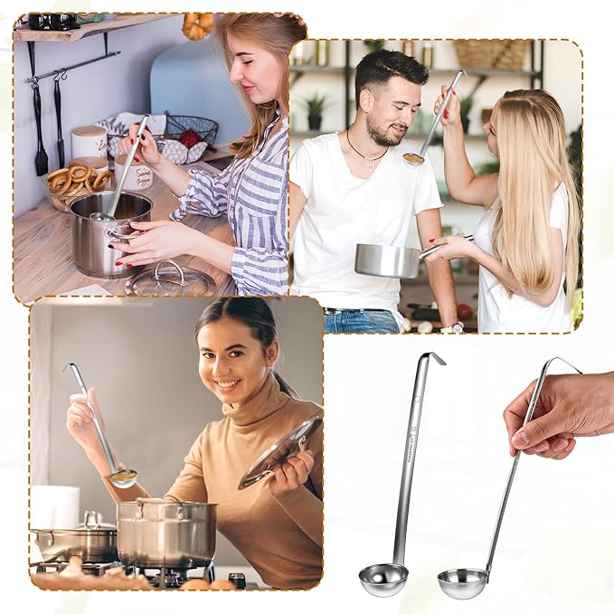 12 Pcs Stainless Steel Soup Ladle for Serving with Long Handles Portion Control Serving Spoons, Cooking Servings Ladle for Cooking Sauce Stews Kitchen Home(1 oz)