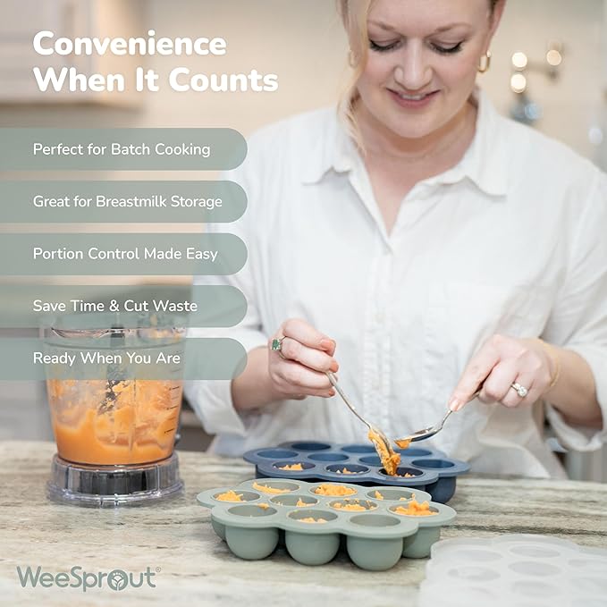 WeeSprout Silicone Baby Food Freezer Tray with Clip-on Lid - Perfect Storage Container for Homemade Baby Food, Vegetable & Fruit Purees, and Breast Milk