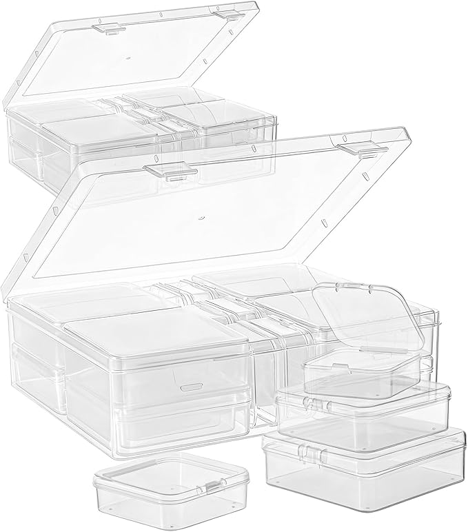 Goodma Small Bead Organizers, 78 Pieces Mixed Sizes Plastic Storage Cases Mini Clear Containers Transparent Rectangle Craft Supply Boxes with Hinged Lid