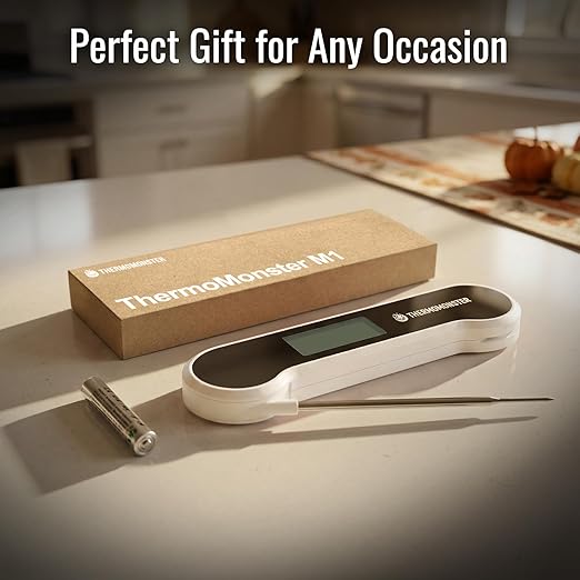 0.5 Sec Instant Read Meat Thermometer Digital with ±0.5℉ Precision, Food Thermometer for Cooking Kitchen Gadgets, Oven Grill Candy BBQ Essentials Accessories, Gifts for Him Dad Men Birthday, White