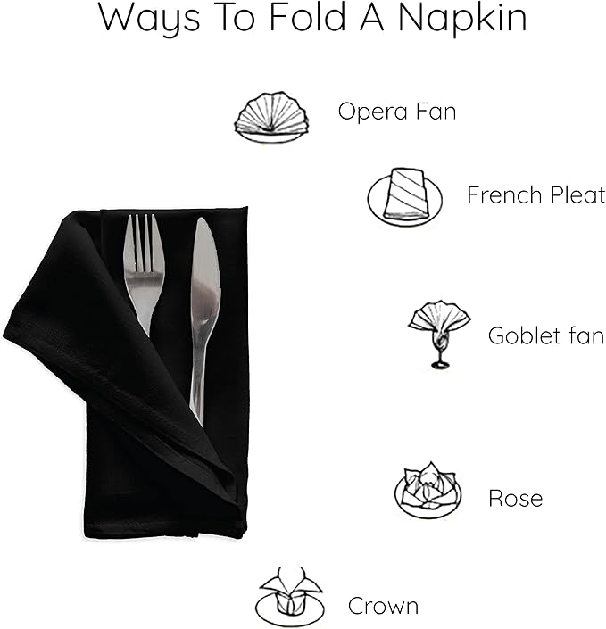 Encasa XO Jet Black Cloth Napkins Set of 6, 17"x17" | Solid Color Cotton Dinner Napkins | Washable & Reusable Wedding Napkins for Holiday Dinners, Party, & Everyday Table Decor