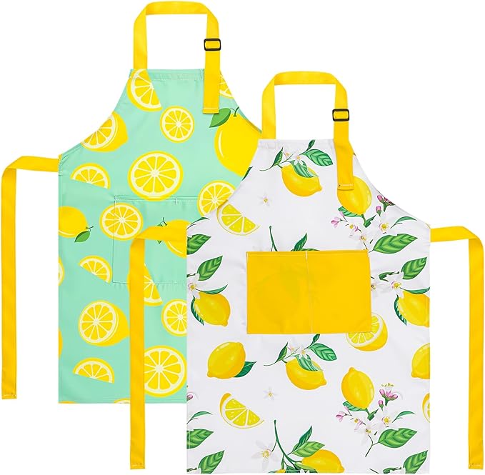 2 Pack Kids Apron, Cute Cooking Aprons, Waterproof Art Apron with Pockets, Toddler Painting Artist Apron Adjustable