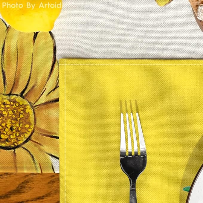 Bloss Yellow Hello Sunshine Sunflower Summer Placemats Set of 6, 12 x 18 Inch Spring Seasonal Holiday Decoration Rustic Vintage Washable Table Mats, Placemats for Dining Table