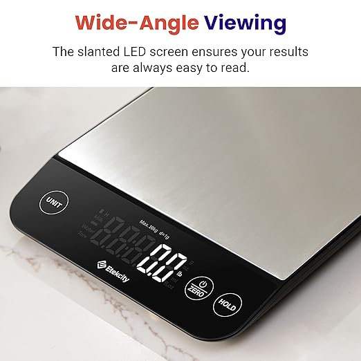 Etekcity Digital Food Kitchen Scale, Grams and Oz for Weight Loss, Baking and Cooking, 0.05oz/1g Precise Graduation,5 Weight Units, IPX6 Waterproof, USB Rechargeable,304 Stainless Steel-Silver, 22lb