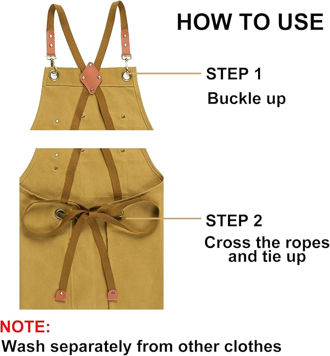 ZOMAO Chef Apron for Women Men with Large Pockets, Cotton Canvas Cross Back Waterproof Work Aprons for Kitchen Cooking Bib