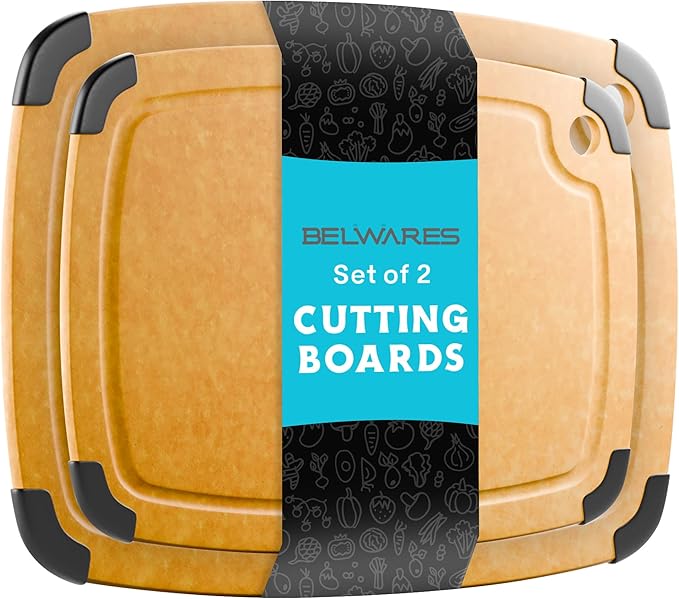 Dishwasher Safe Cutting Boards for Kitchen - Set of 2 Large Composite Wood Cutting Boards with Juice Groove, Non-Slip Feet & Lightweight Eco-Friendly Design 14.5" x 11" and 11.7" x 9.3"
