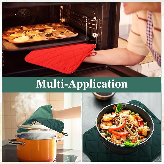 Hoolerry 20 Pieces Pot Holders with Pocket Sublimation 7x9'' Cotton Oven Pot Holders Bulk with Hanging Loops Pads for Kitchen Cook Baking (Red,Green)