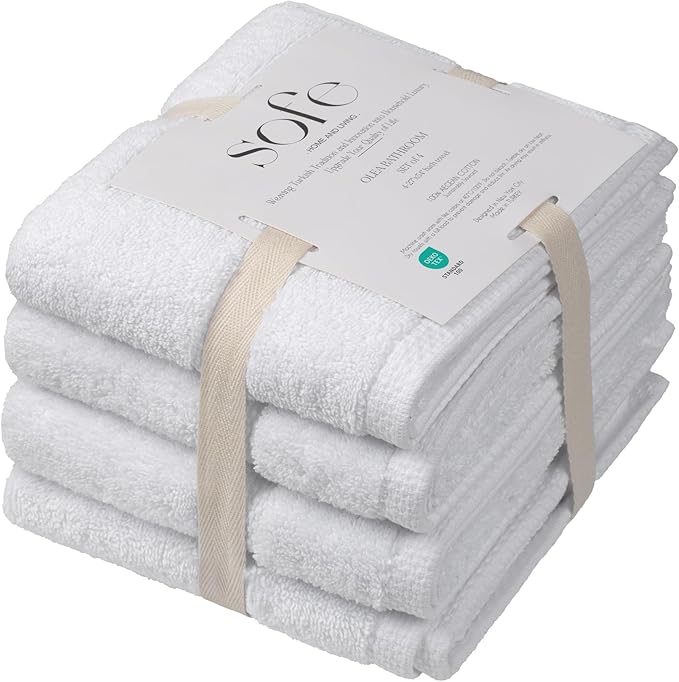 SOFE H&L | Olea Luxury Turkish Cotton Hand Towels Set of 4 White | Premium, Soft, Durable, Absorbent | Hotel Quality Plush Towels and Thick Towel Sets
