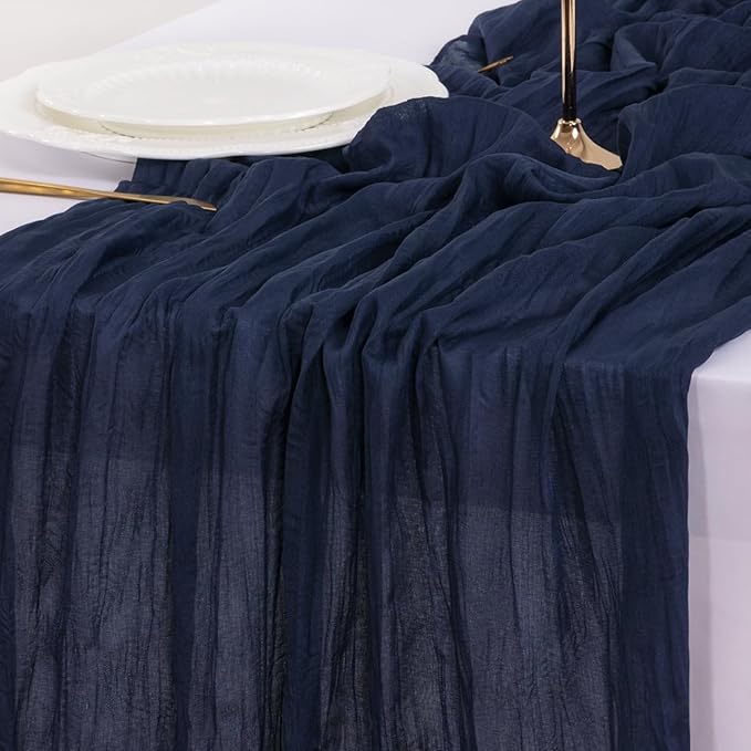Socomi 10pcs Navy Blue Easter Spring Cheesecloth Table Runner Boho Rustic Gauze 120 inch 10FT Cheese Cloth Runner for Wedding Party Baby Shower Birthday Home Decor Holiday Decorations