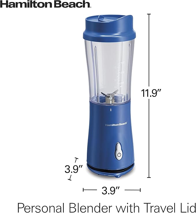 Hamilton Beach Portable Blender for Shakes and Smoothies,14 Oz BPA Free Travel Cup & Lid,Durable Stainless Steel Blades,Personal Smoothie Blender,Blue,51132G,(Pack of 4)