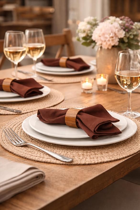 Marubhumi Cotton Cloth Dinner Napkins Set of 12, 18x18 Natural Premium Quality Mitered Corners Cotton Blend Wedding and Cocktail Napkins, Machine Washable (Brown)